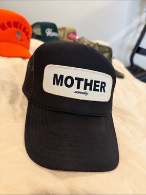 Mommday Black 'MOTHER' Patch Trucker Hat